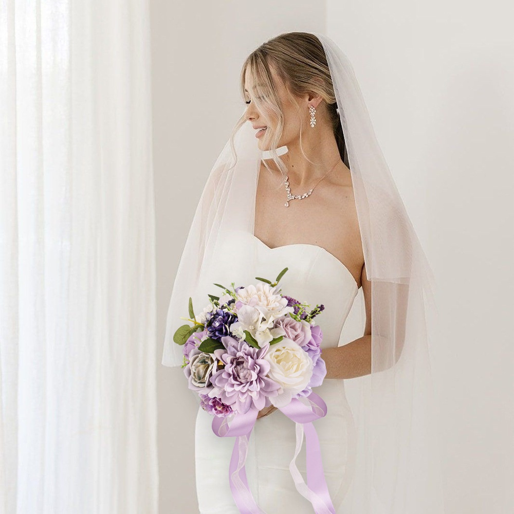 26cm 10 24in boho wedding bouquet purple artificial roses - Temu