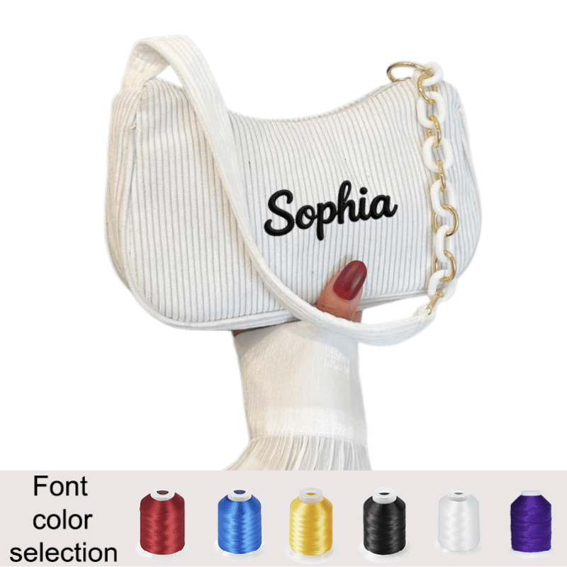TEMU Custom Embroidered Personalized Name Tote Bag - Artistic Fabric Bag, Easy And Casual Corduroy Single-shoulder Women', Solid Crossbody Bag,