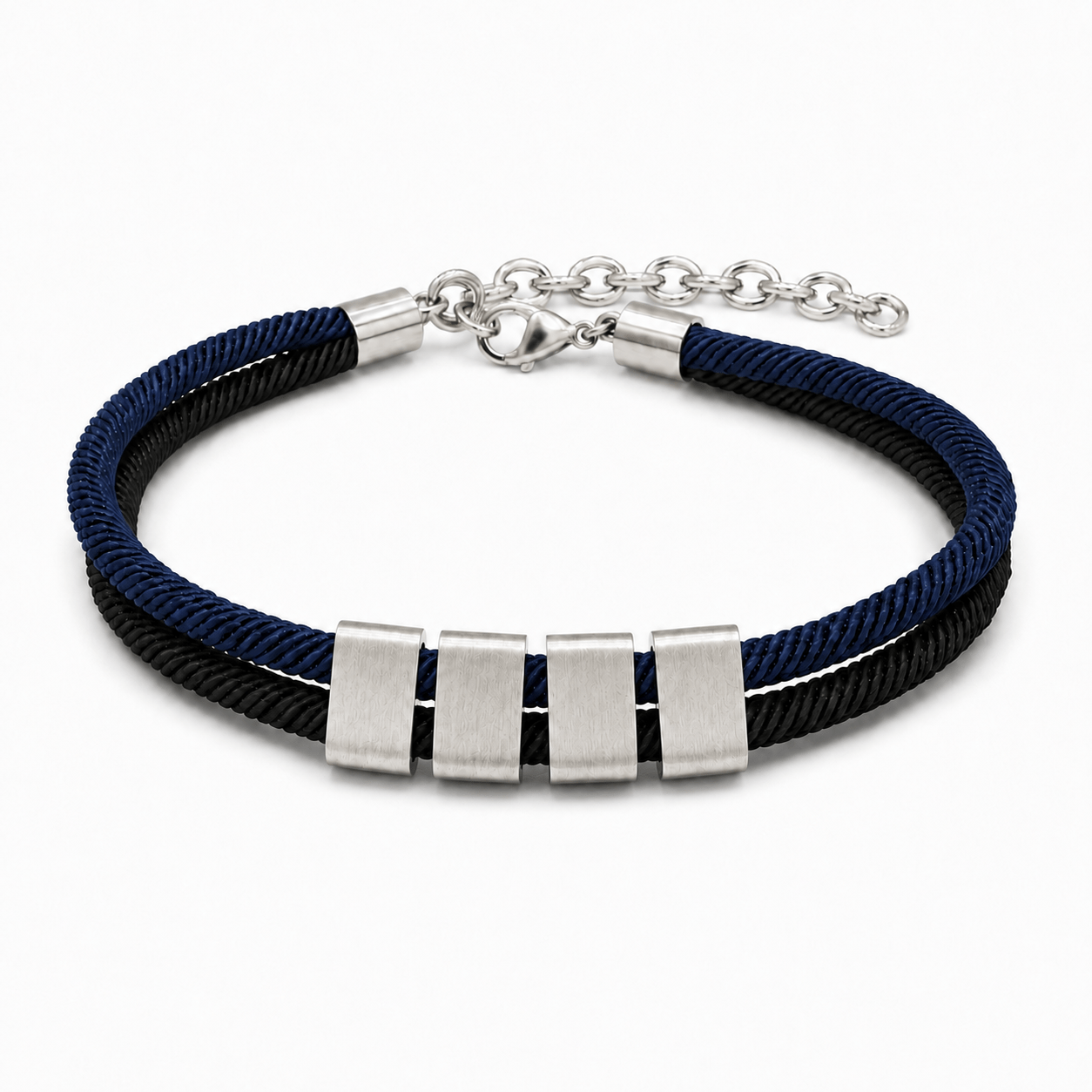 Personalized Engraved Name Bead Bracelet with Double Cord