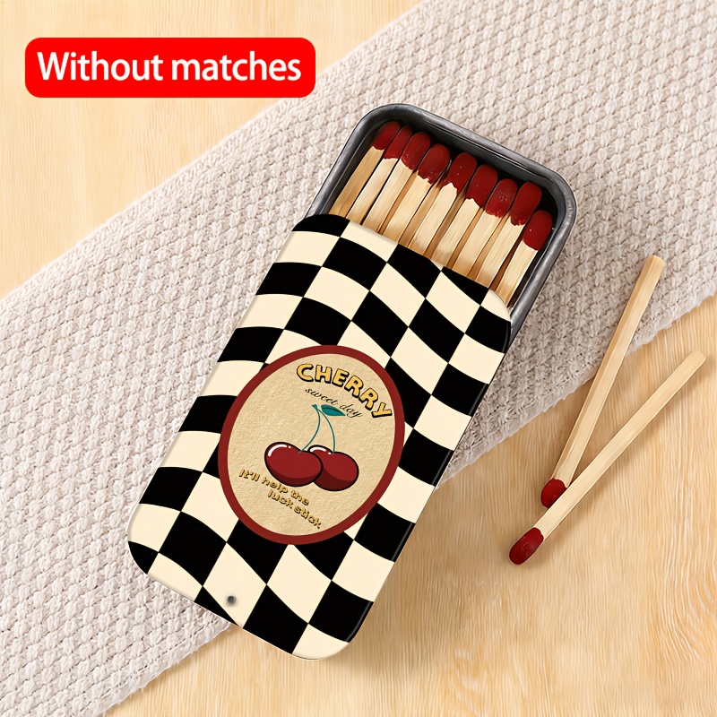 TEMU 1pc Vintage Cherry Badge Pattern Matchbox - Vintage Pattern Matchbox, Matches Not Included - Vintage Style, Supports Storage Of Matches//small