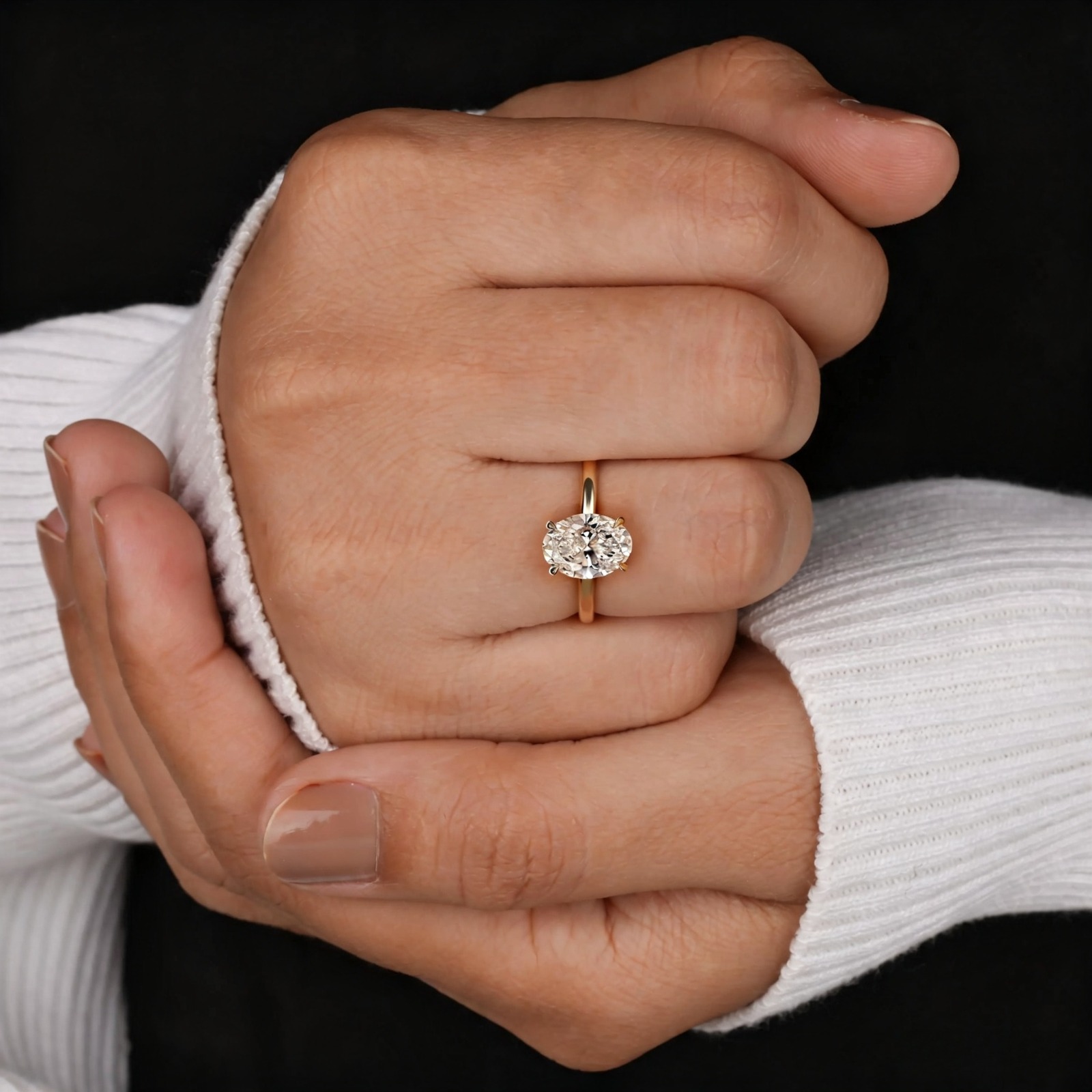 1.4/1.7/2.2G Oval Cut White Synthetic Moissanite Golden Ring, 925 Silver