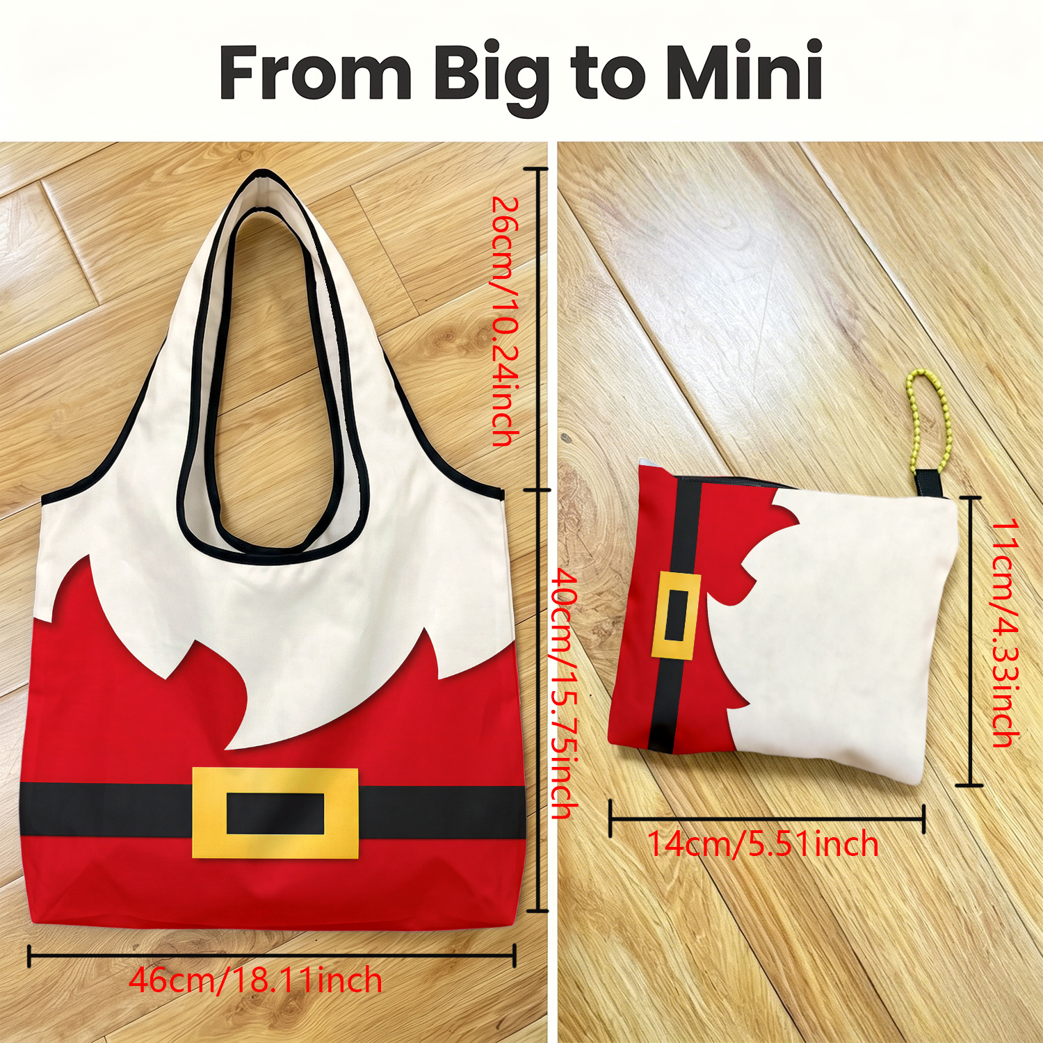TEMU Christmas-themed Foldable Tote Bag With A Simple Santa Claus Belt Print, Reusable, Lightweight, And Durable, Suitable For Daily Use, Shopping,