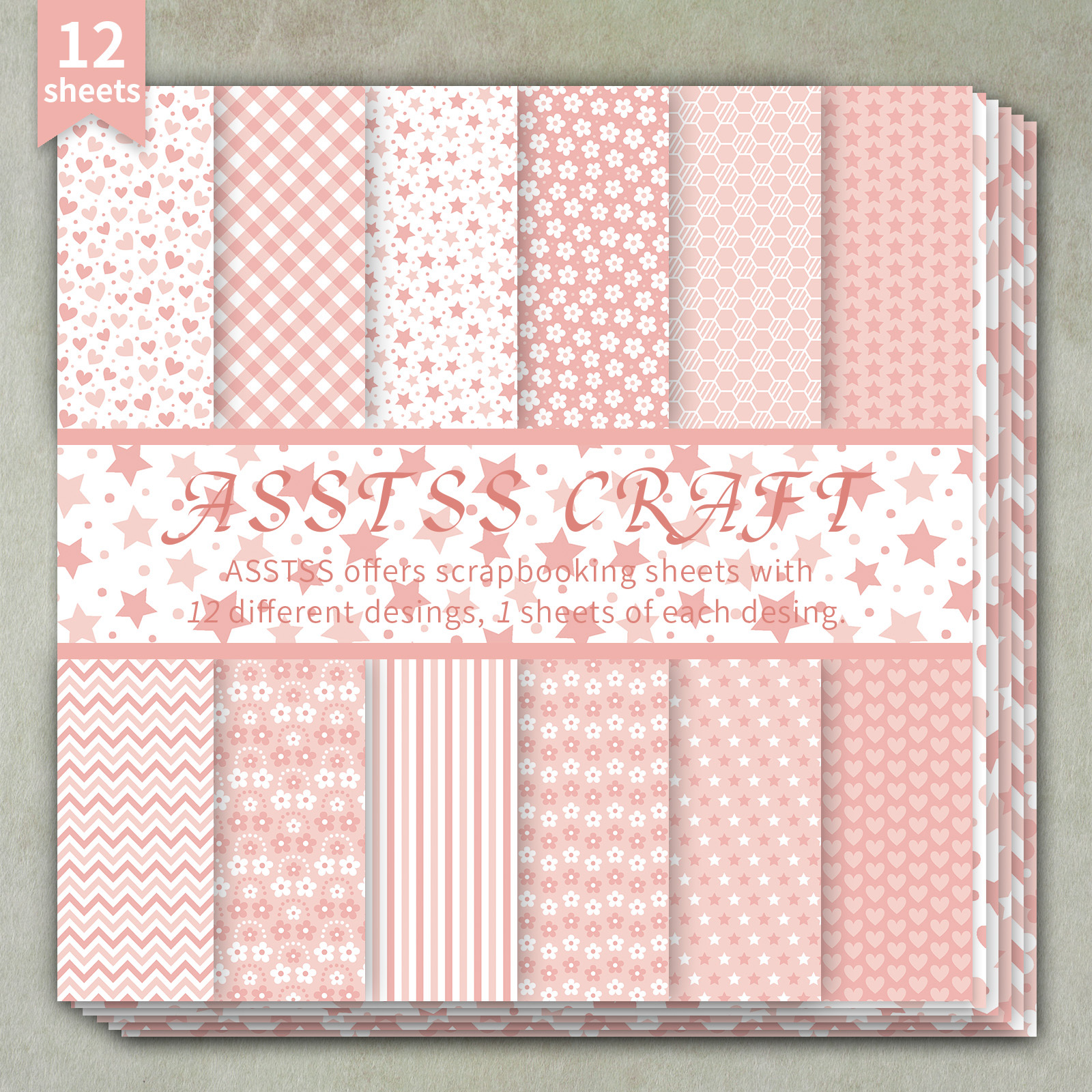 TEMU 12-sheet Asstss 6x6 Inch Scrapbooking Paper Pad, Pink Floral Geometric Fresh Baby Backing Paper Supplies, Heavyweight Cardstock For Journaling,