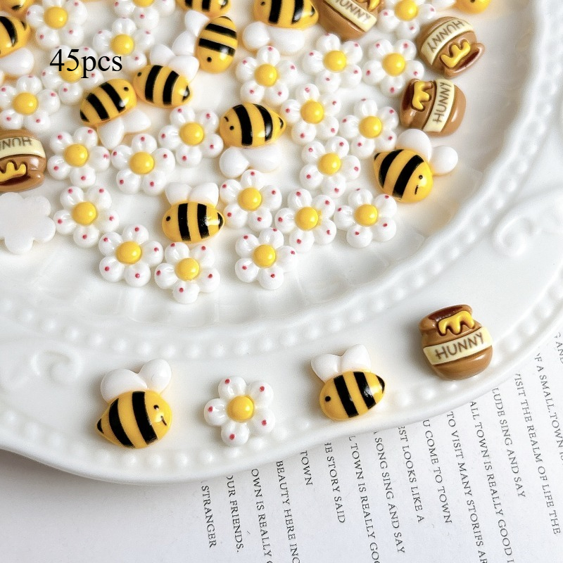 TEMU 45pcs/90pcs Surtido de Adornos para Uñas con Diseño de Flores y Miel, Tachuelas para Uñas, Fundas para Teléfonos, Materiales y Adiciones para