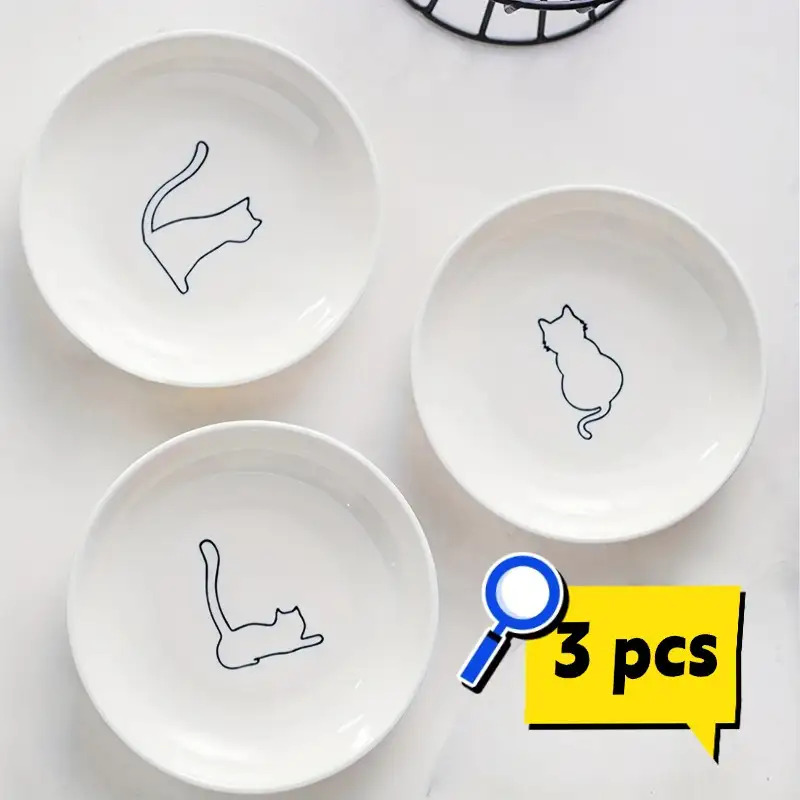 TEMU Set Of 3 Ceramic Pet Food Dishes For Cats And Dogs - Easy To Clean, Sturdy, And Fashionable Bowls Featuring Designs, Ideal For Feeding Time, Pet