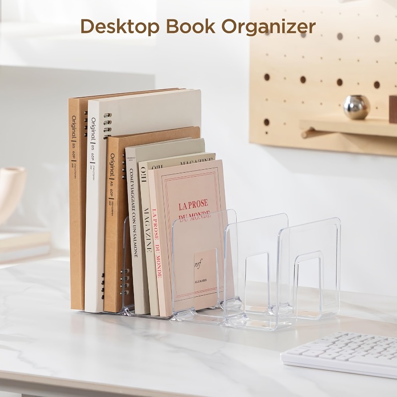 TEMU Transparent Color Acrylic Pp Material - Bookend Multifunctional Desktop Organizer, Student Dormitory Book And Stationery Storage Box With Pen