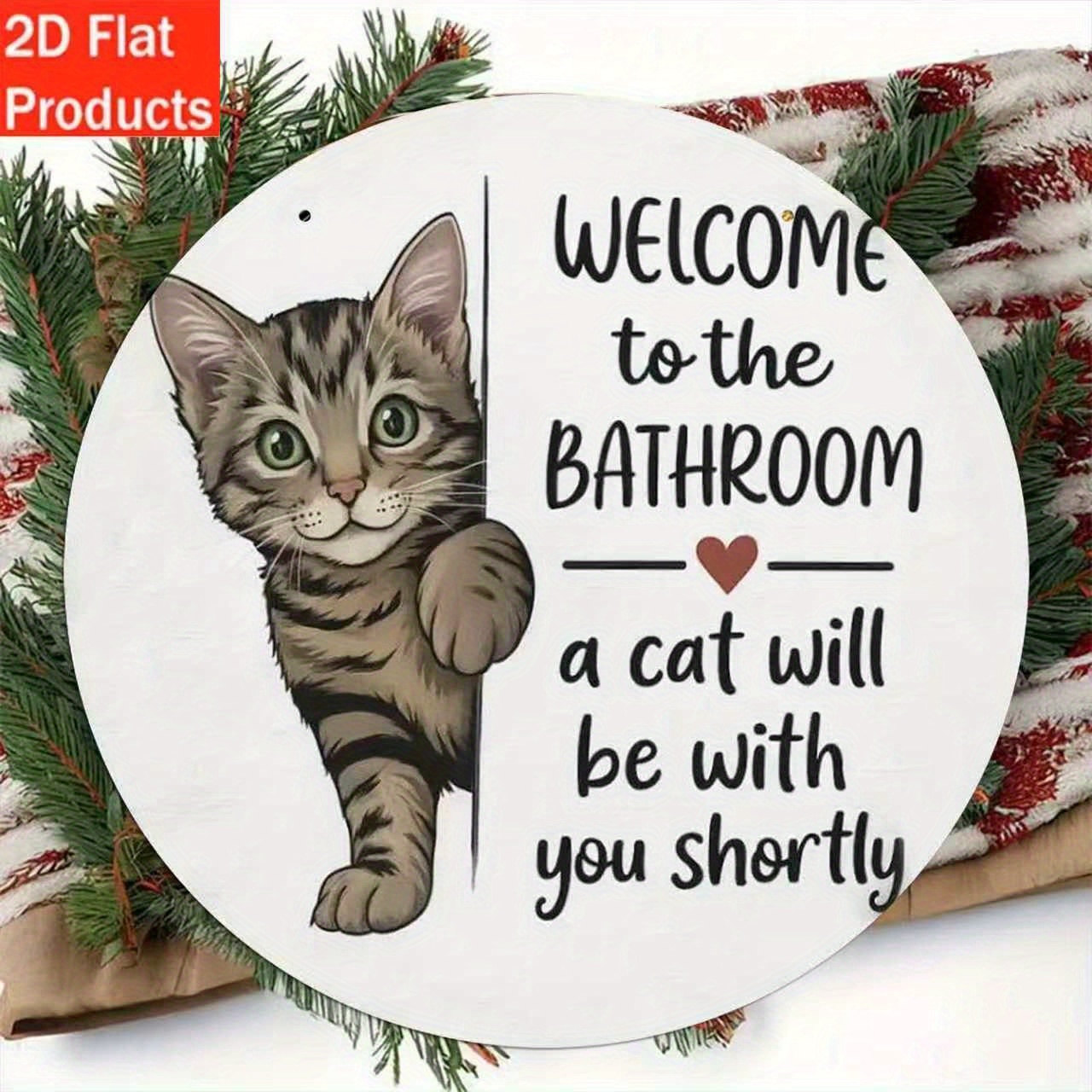 2d flat 2d flat 2d flat 2d flat decorative plaque and ornament 1pc wooden cat bathroom sign welcome to the bathroom the cat       wall decor suitable for home   holiday gift for cat lovers perfect room decor
