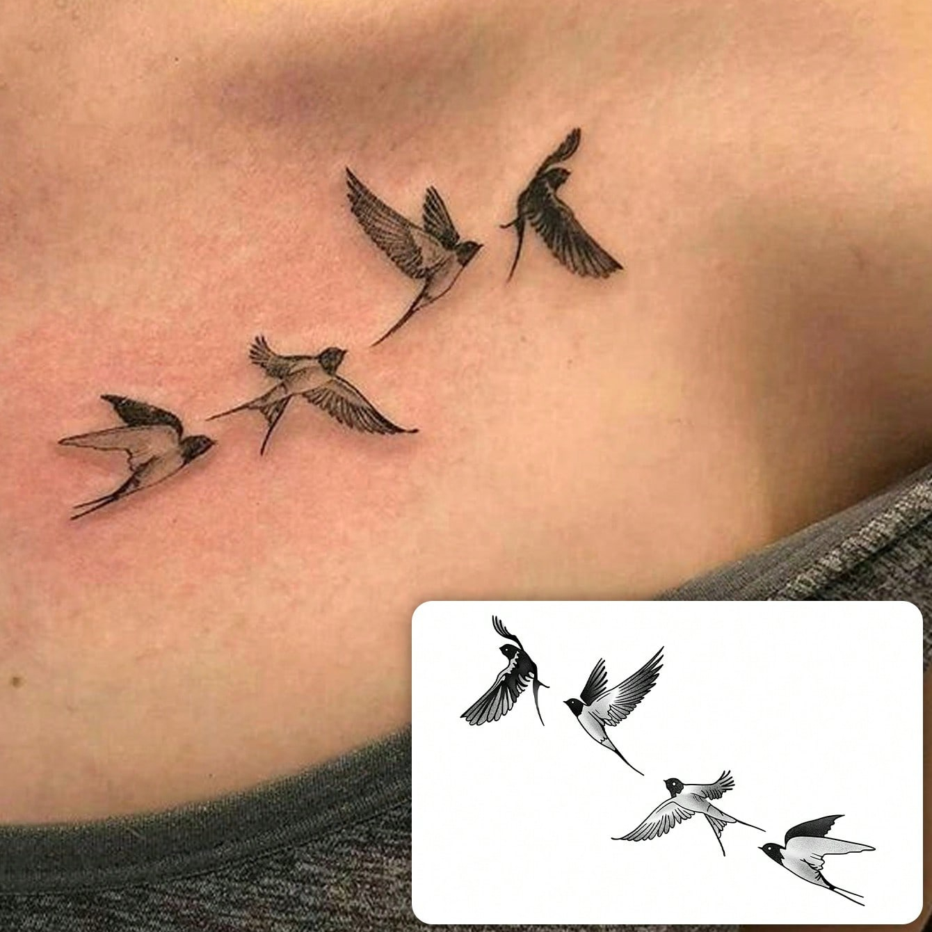 TEMU 1pc Washable, Waterproof, Sweat-proof, Non-reflective Temporary Tattoo Sticker, Swallow Flying Design, Suitable Daily Use On Collarbone Or Arm,