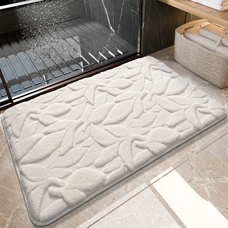 TEMU Leaf Pattern Bathroom Rug, Fluffy Bathroom Carpet Non-slip Soft Shower Mat Microfiber Toilet Mat, Absorbent Thick Fluffy Floor Mat, Suitable For