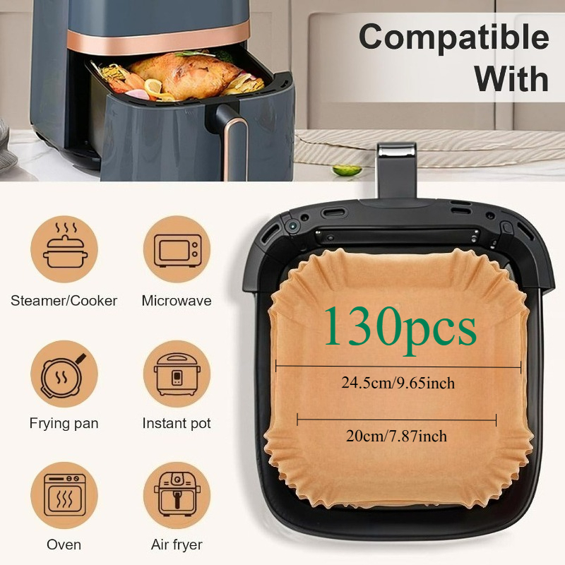 TEMU 130 pièces de doublures pour friteuse à air - Grand papier de cuisson antiadhésif et à l'huile, parfait pour des ailes de , des frites et des