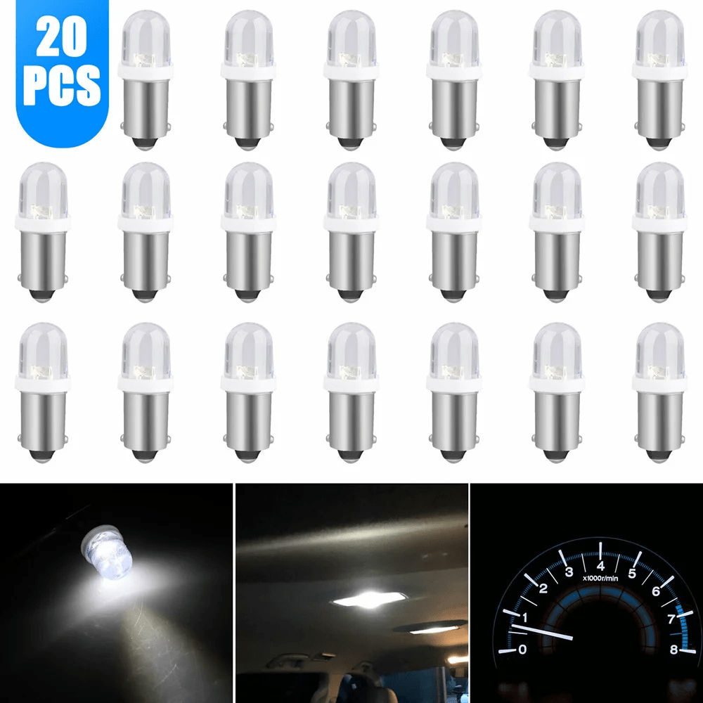 TEMU 20pcs Of Car Led Lights, Straw Hat Ba9s Plug-in Instrument Lights, Reading Lights, Door Lights, And Backup Lights, Without Battery