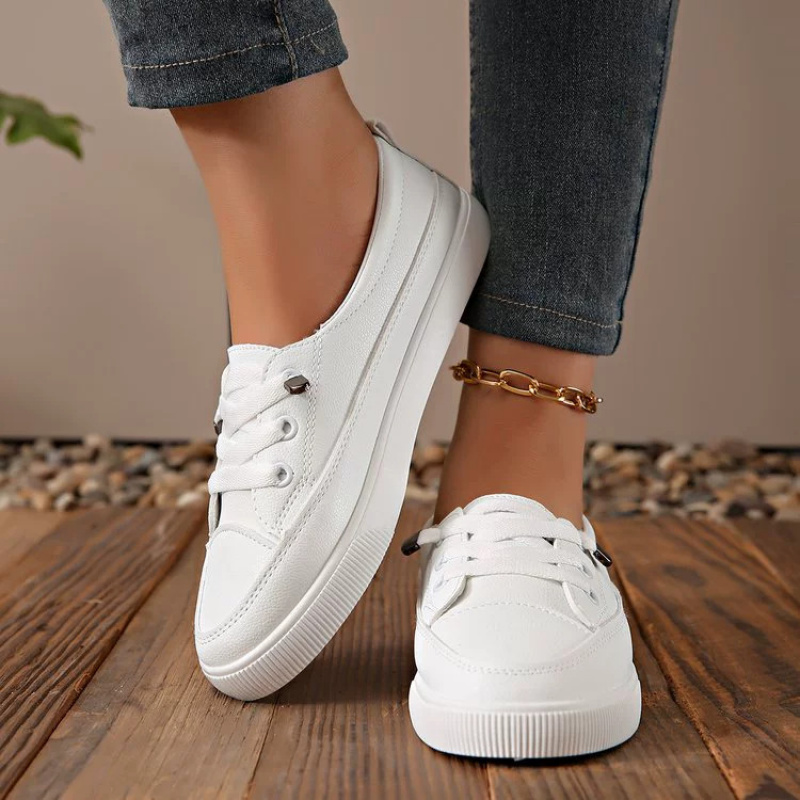 Image of White Flat Casual Shoes For Women Men- Round Toe Slip-on Comfortable Lightweight Sneakers, Minimalist Style Unisex Walking Shoes