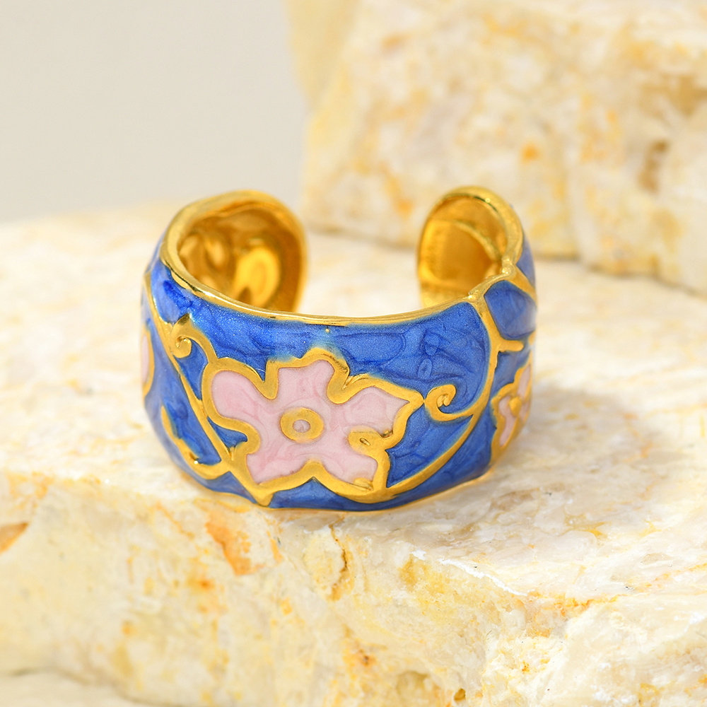 High-Quality Titanium Steel Flower Dripping Oil Open Ring