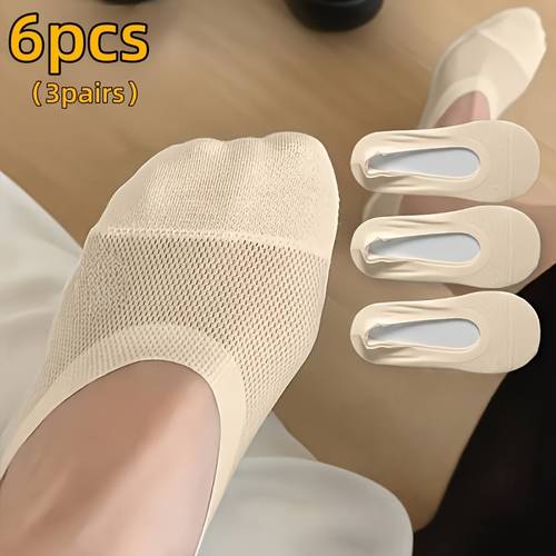 6pcs 3 pairs light beige breathable comfortable cute non slip invisible socks solid color spring summer style for teenager