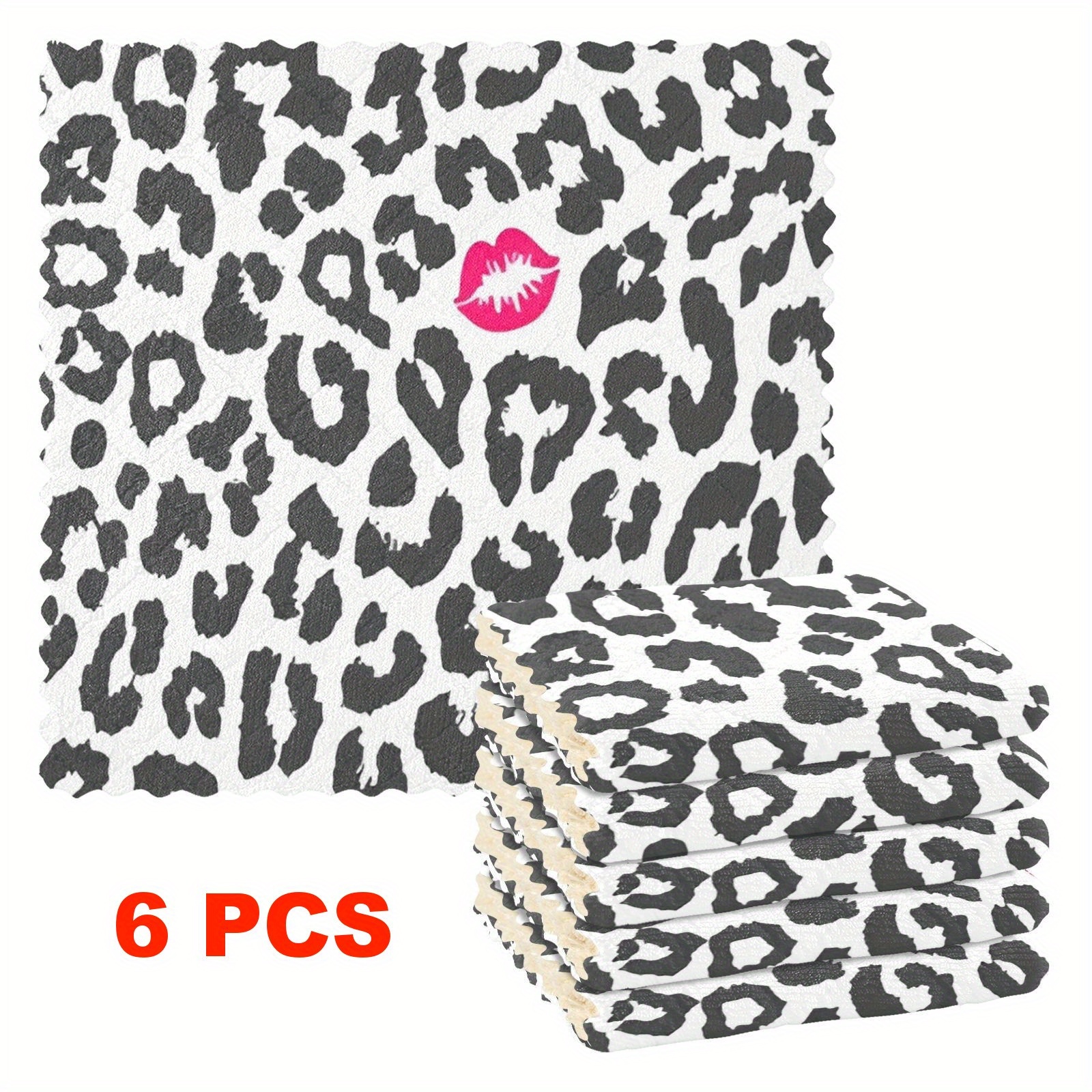 TEMU 3/6/10-pack Kitchen Dish Towels With Leopard Print Reusable Cleaning Cloth, Microfiber Scouring Pad, Absorbent Easy To Clean Thick Fleece Cloths