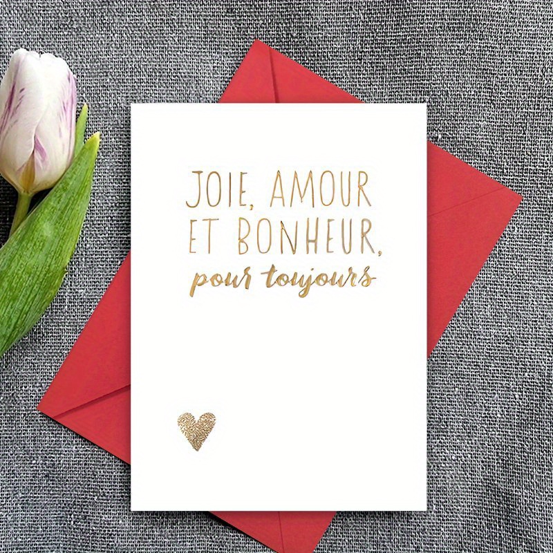 TEMU 1 carte de vœux de mariage français, cadeau de , fiançailles de couple, synthétique, anniversaire, cadeau de félicitations pour la mariée et le