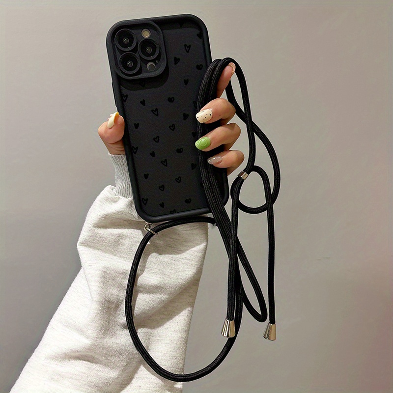 TEMU Phone Case - 2025 Complete Set Shock-resistant Black Lanyard Silicone Phone Cover For Iphone 16 15 14 13 12 11 Pro Max Xs Xr 7 8 Se2 Se3 Fj1