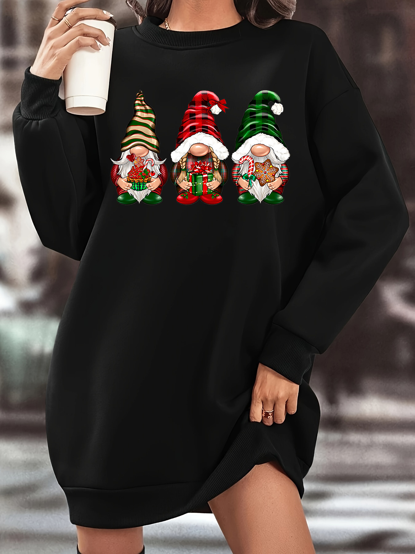 womens festive christmas gnome print sweatshirt dress - Temu United Kingdom