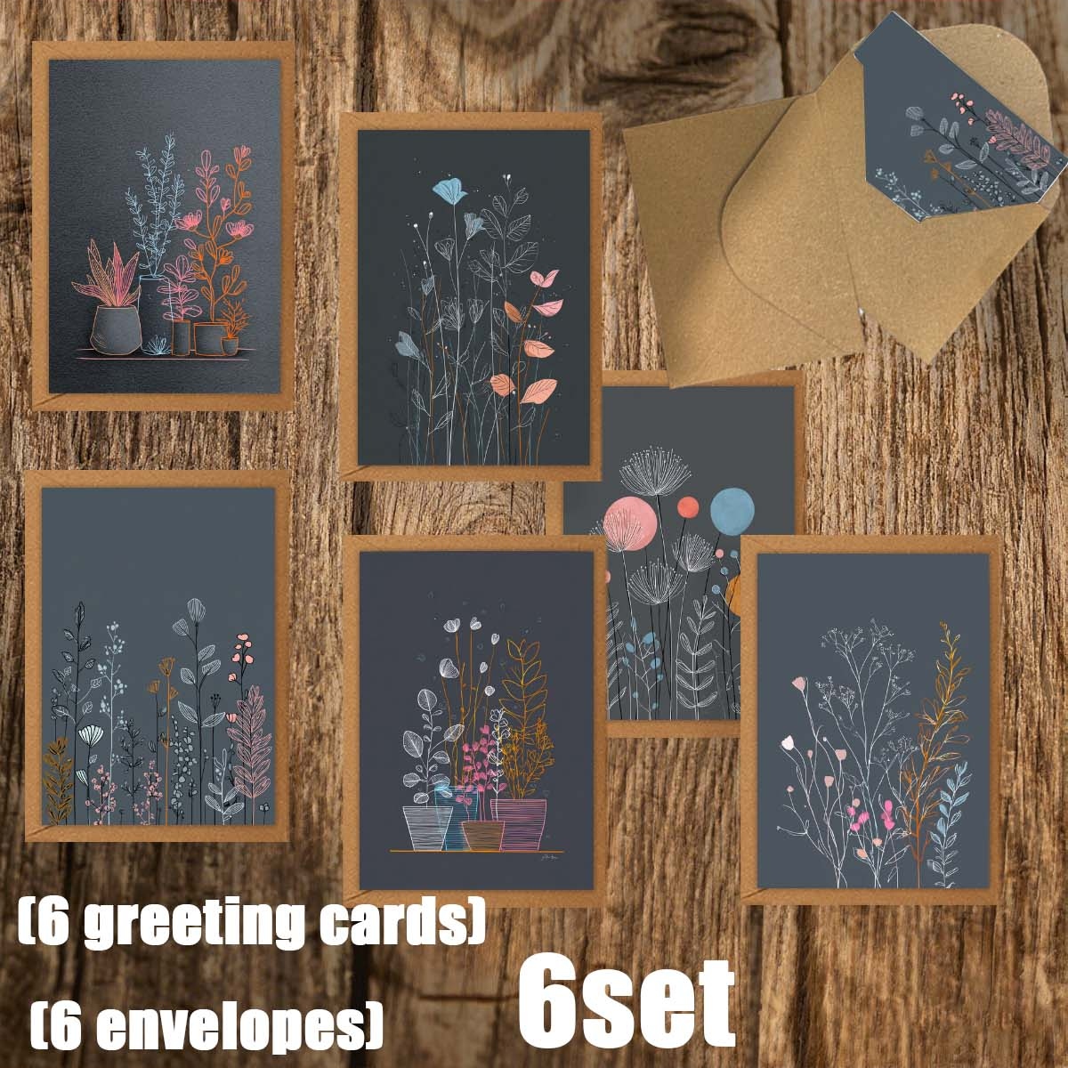 TEMU 6-set/12-set Floral, Chalkboard-style Greeting Card And Envelope Sets, Holidays, Parties, And Event Invitations | A For Holiday Gifts.