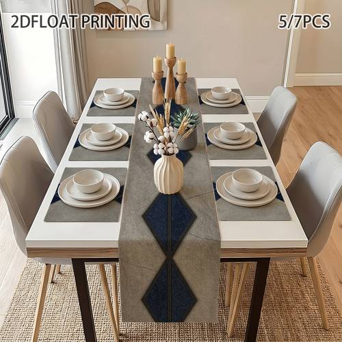 5 7 table runner placemat set blue diamond gray crack texture dining table decoration party arrangement holiday thanksgiving christmas 2d flat