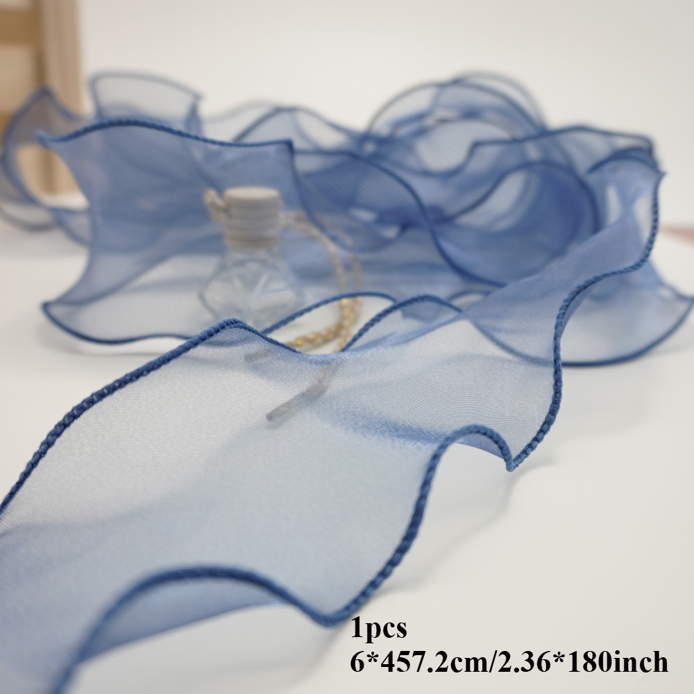 Image of 1pc Organza Ribbon, Blue 3yds/5yds Ribbon Design, Suitable For Crafts, Bouquet, Gift Wrapping And Decoration - Perfect For Christmas, Easter, Valentine's Day, Best For Christmas