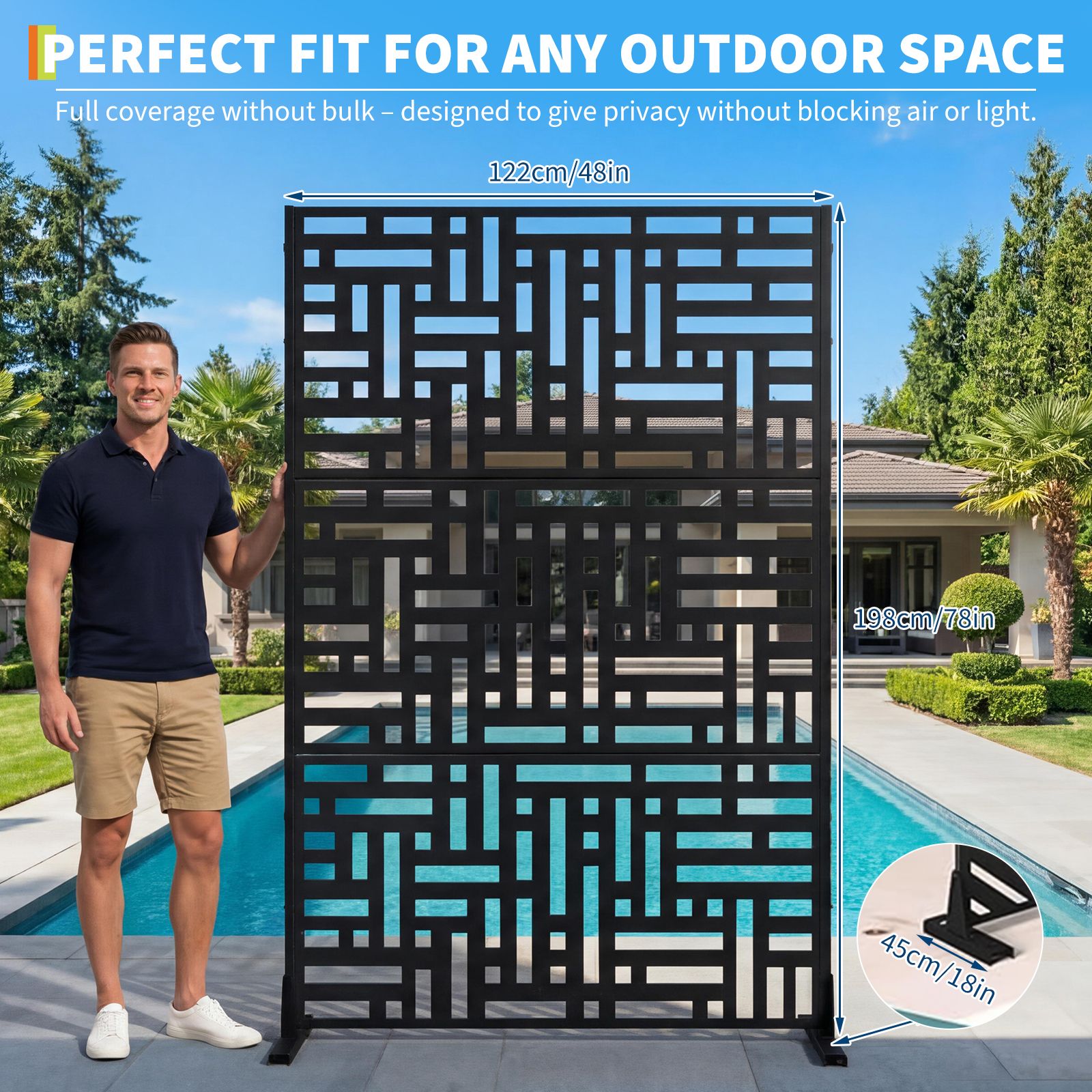 A Outdoor Privacy Screen With A Height Of 78 Inches And A Width Of 48 Inches, Designed As A Decorative Fence And Garden Divider Suitable For , Patios, And Indoor Spaces