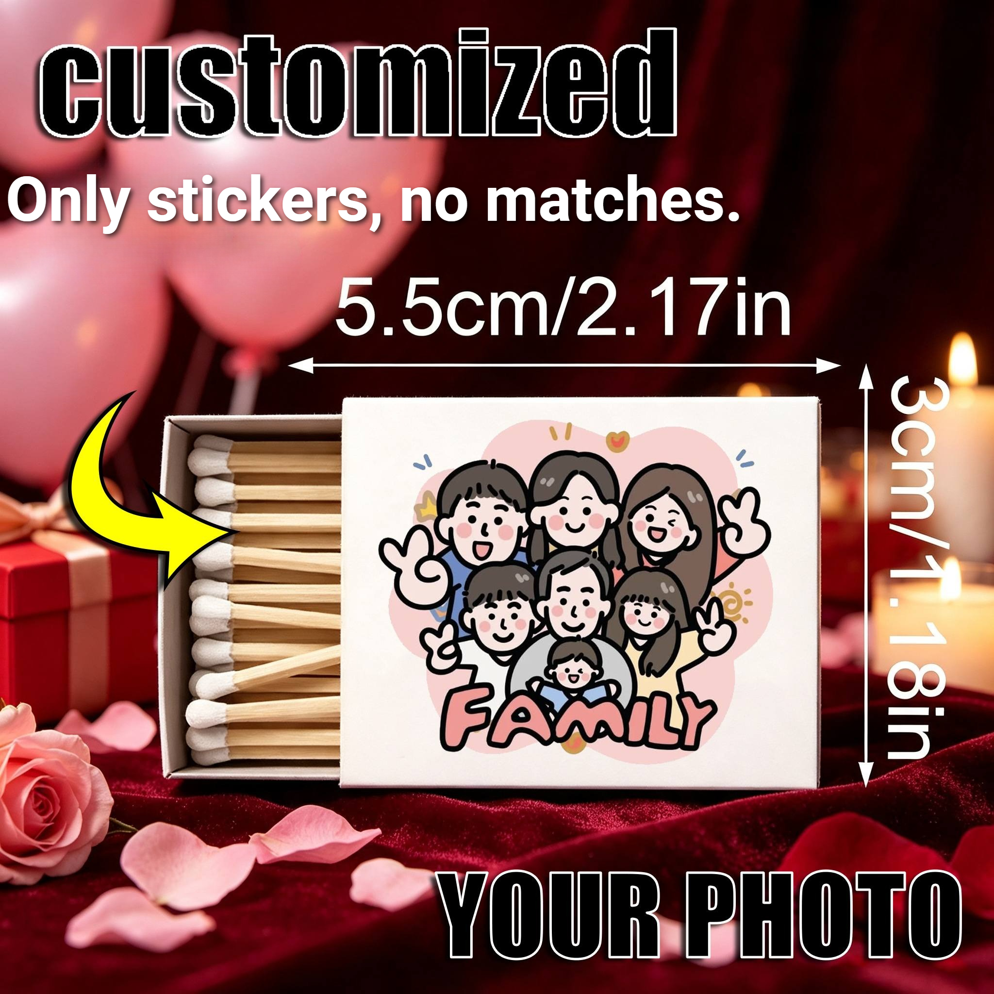 TEMU Set di scatole di fiammiferi stampate - Scatole di fiammiferi adatte per feste, matrimoni, compleanni | Ordini personalizzati con il tuo / |
