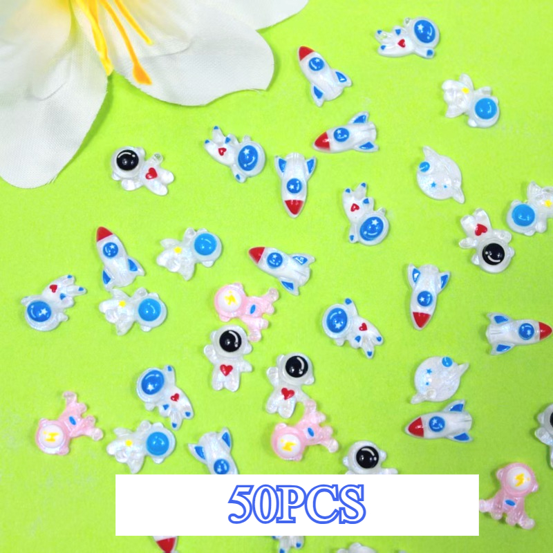 TEMU 50pcs Space Astronaut Series Resin Nail Art Decorations, Flat-back Astronaut Resin Diy Nail Art, Phone Case, Ear Stud, And Other Handmade Gift