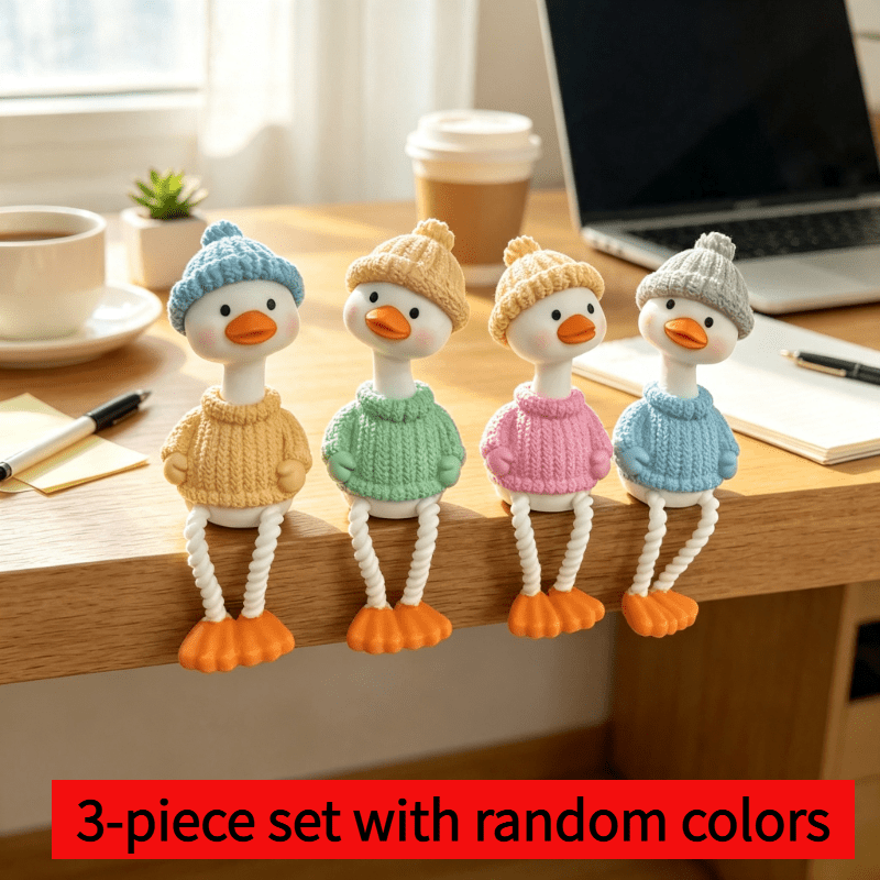TEMU 3pcs Set (random Colors) Of Resin Duck Figurines With Hanging Legs, Ins-style Long-legged Sitting Duck Ornaments, Car Dashboard Interior