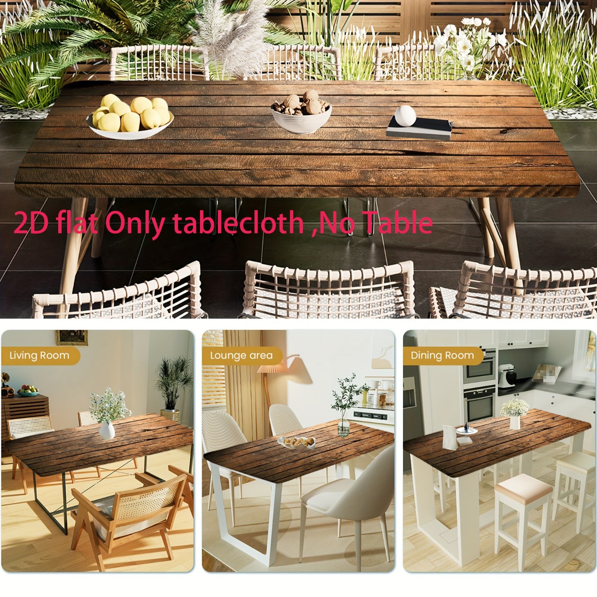 TEMU 1pc Elastic Tablecloth, Wood Floor Close-up_16 Print Patterns, For Indoor Outdoor Parties Camping Picnics, With Elastic Tablecloth, Suitable For