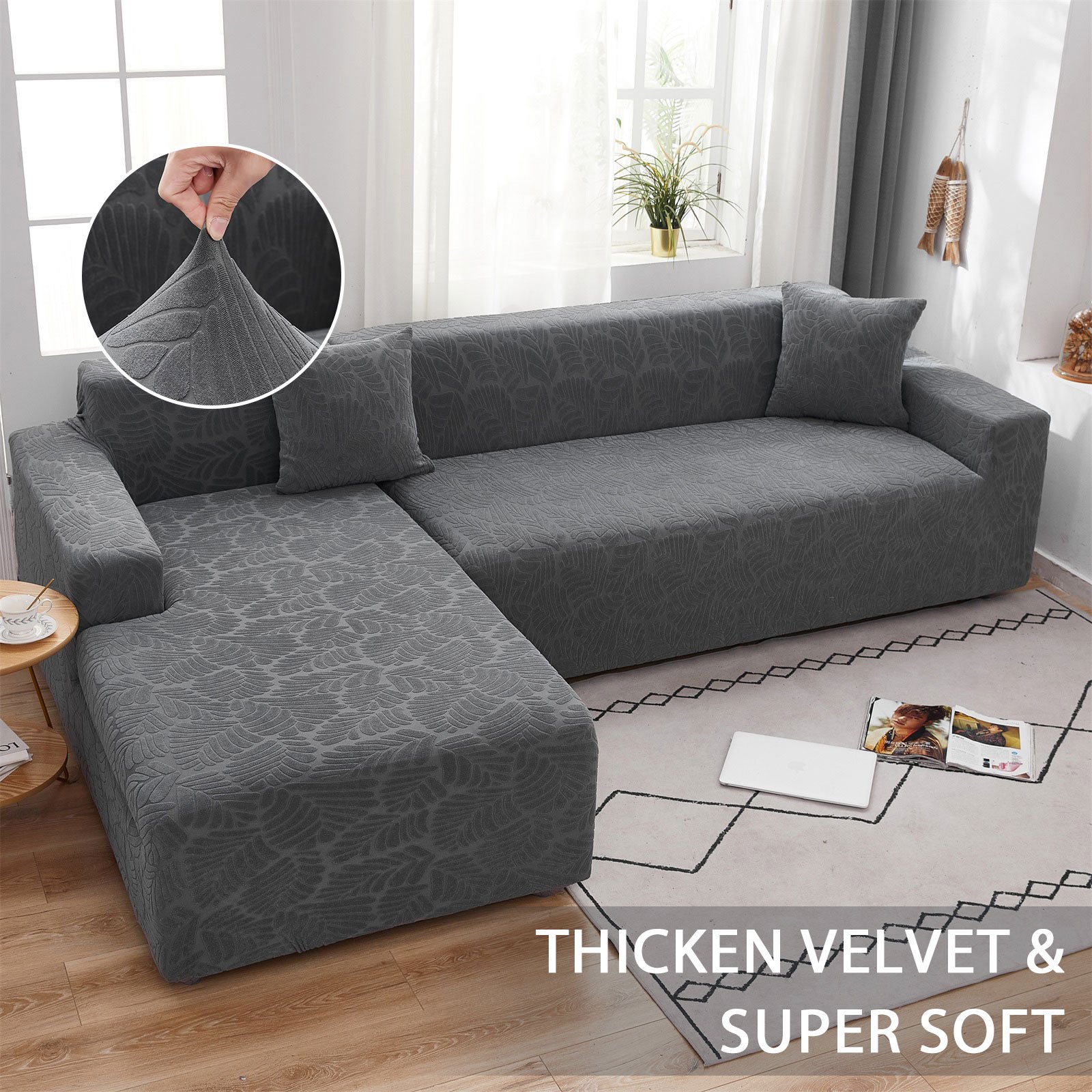 TEMU Topchances Ensemble de 2 housses de canapé en de L pour 3 places avec 2 taies d'oreiller, housse de protection antidérapante et extensible,