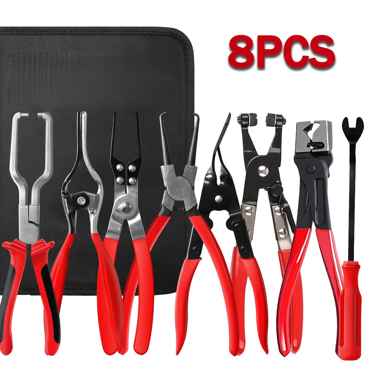 TEMU 8pcs Heavy-duty Fuel Line Pliers Set With 80° Disconnect Pliers, Caliper, Hose Clamp & Filter - Durable Steel Construction For Auto Repair,