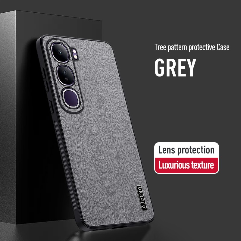 TEMU Phone Case: Synthetic Leather Bark-textured Full-coverage Phone Case With Logo, Suitable For Vivo Y21d/y31/y19s/y39/y29/y29s/y04
