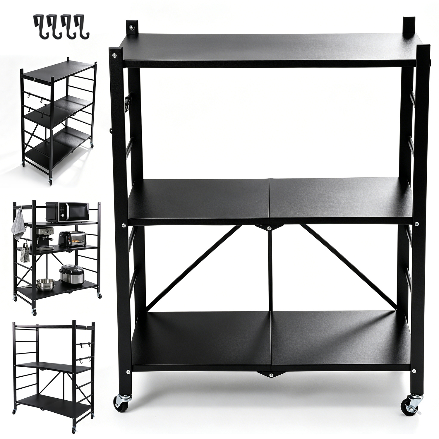 TEMU Scaffale di stoccaggio 1 set ripiani e 4 ruote girevoli a 360簞, per , , studio, scaffali di stoccaggio