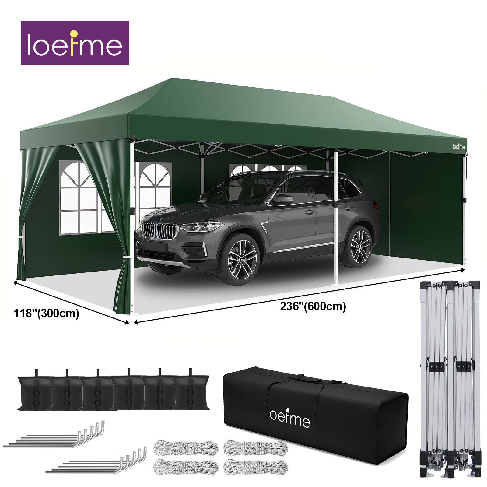 1 kos, Zložljiva LOEFME 3X6 M s 6 stranskimi stenami, Šotor za zabave, Gazebo, Nadstrešek za , UV zaščita, Nastavljiva višina, z za prenašanje,