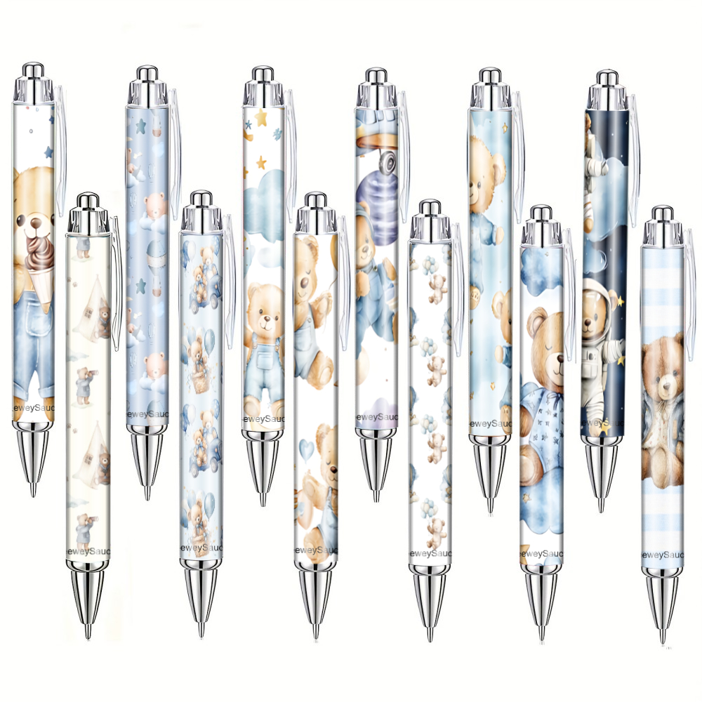 TEMU 12pcs Cloud, Moon, Little Bear, And Hot Air Balloon Themed Click Pens Set, Fine Point Durable Diy Stationery For Office Writing, Creative Gift