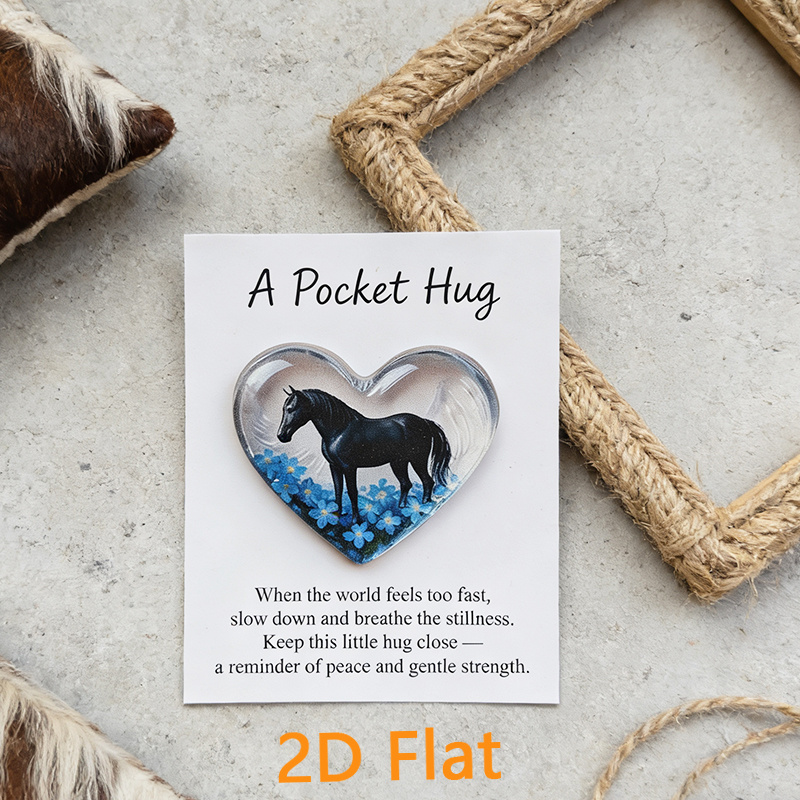 TEMU 2d Flat Horse With Inspirational Pocket Heart Small Greeting Card, Heart-shaped Inspirational Emotional Sculpture, Cute Birthday Card,