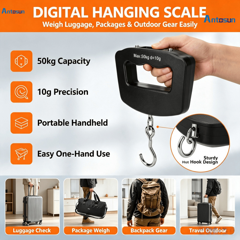 TEMU Portable Digital Luggage Scale 50kg With Hanging Hook & Display - Instant Suitcase Weighing Tool Suitable For Air Travel, Electronic Scale For