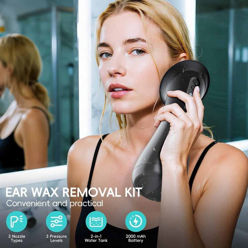 Image of Professional Electric Earwax Remover Kit With Led Display & Ipx7 Waterproof - 3-speed Adjustable, 11 Nozzles (3 Colors), Usb-powered Ear , Safe For S &, Home/travel Use (earwax Removal