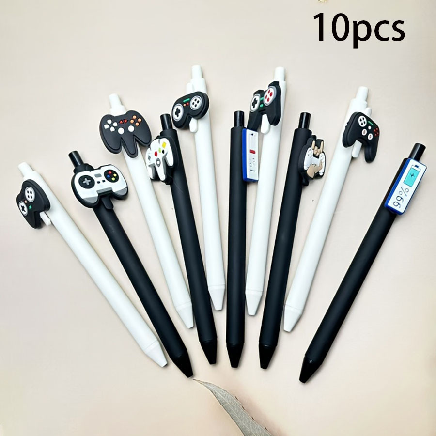 10 Packs Of Game-themed Ballpoint Pens, Black And Matching - Suitable For Office, Game Activities, Gifts - Event Giveaways.