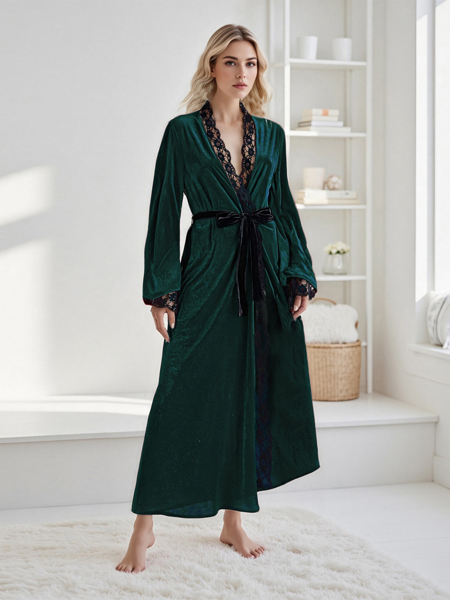 ankle length dressing gown ladies gowns sold on Temu United States Color:Pink Polka Dots