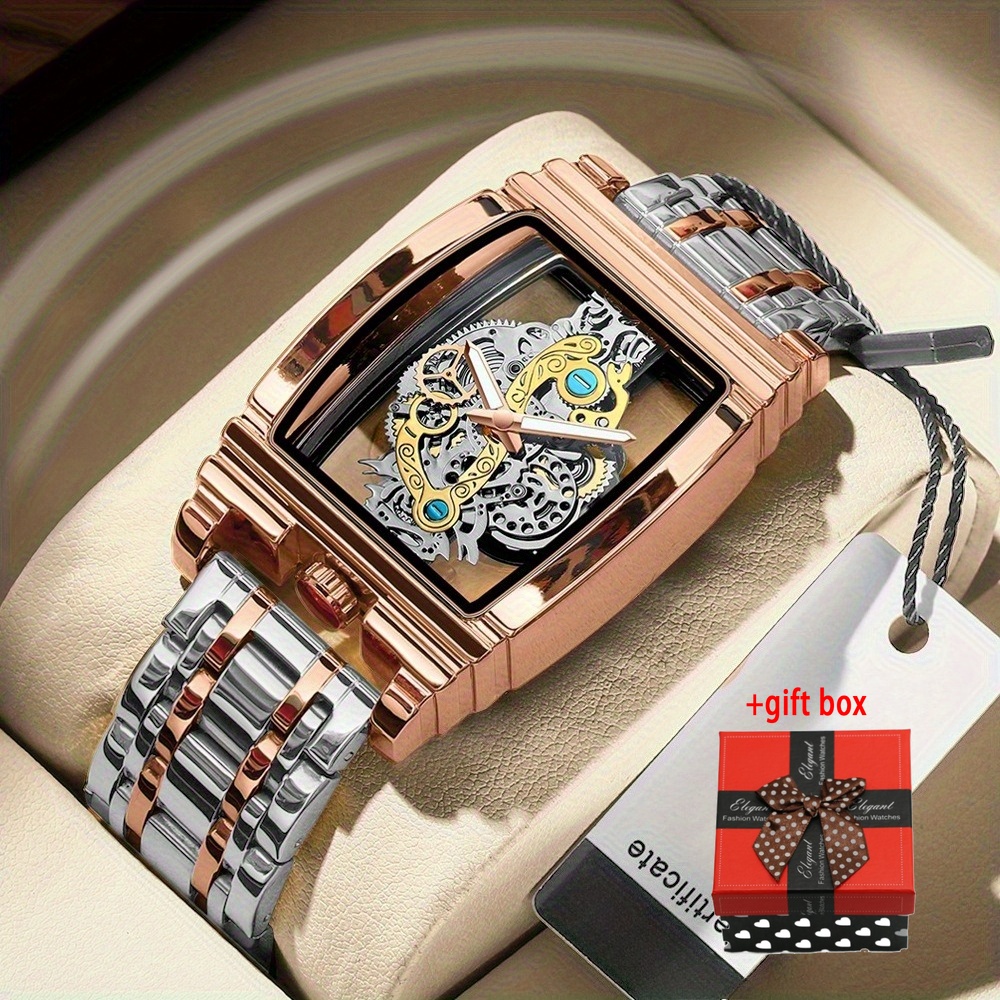 Image of New Genuine Binbond Wine Shaped Men's Watch - Double-sided , Stainless Steel Strap, Wine Rectangular Dial Watch, Men's Watch, Couple Watch, Back To College , Christmas, Halloween Gift Watch