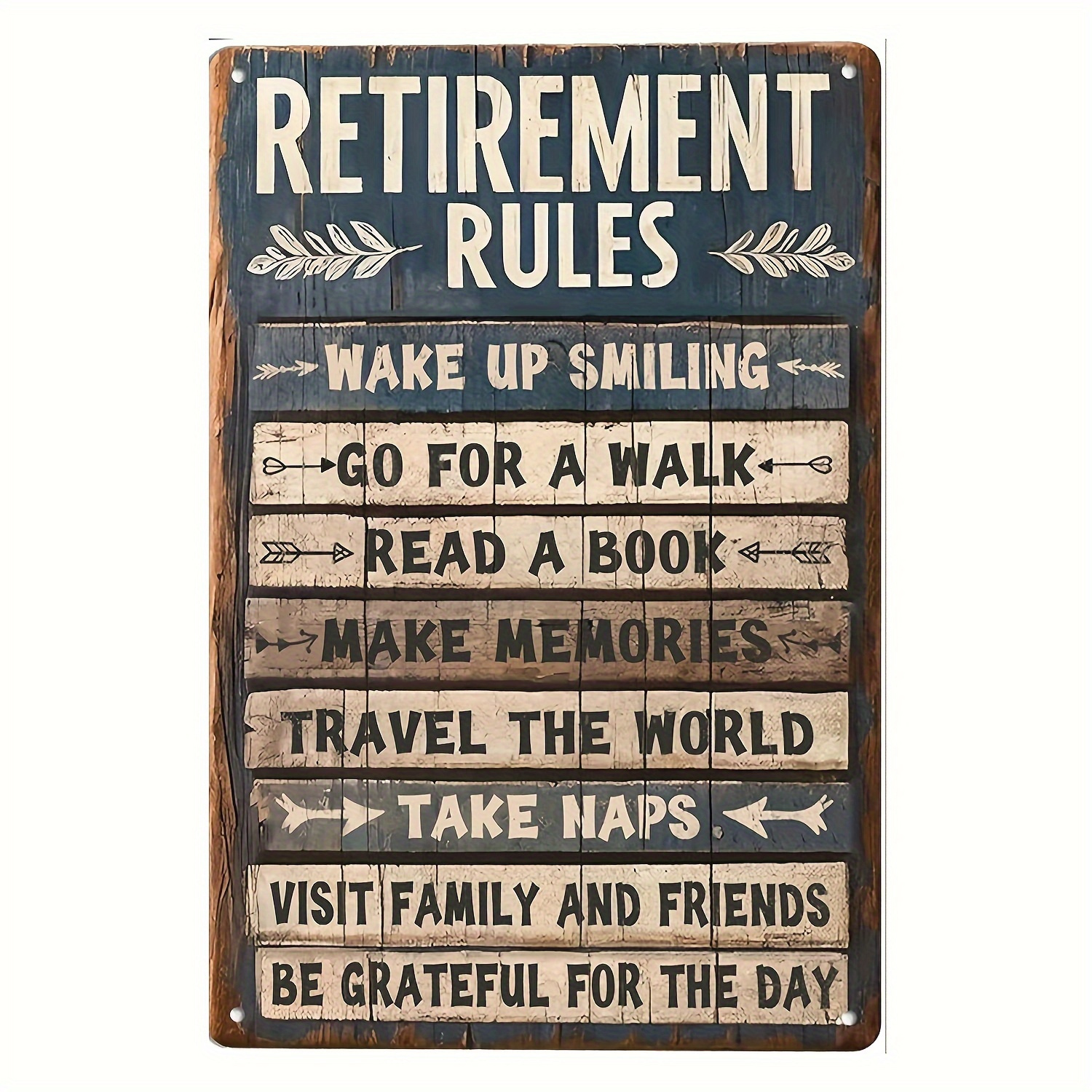 TEMU Panneau 2D plat, Panneau 2D plat en bois avec règles de retraite, Décoration murale vintage avec phrases de retraite inspirantes, Matériau