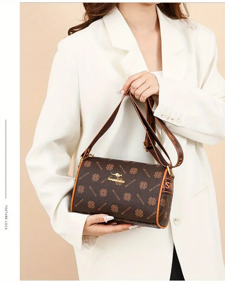 stylish dark brown floral print crossbody bag for women large capacity vintage inspired shoulder handbag with zip closure casual and commuting commuting handbag stylish womens accessory bag details 23