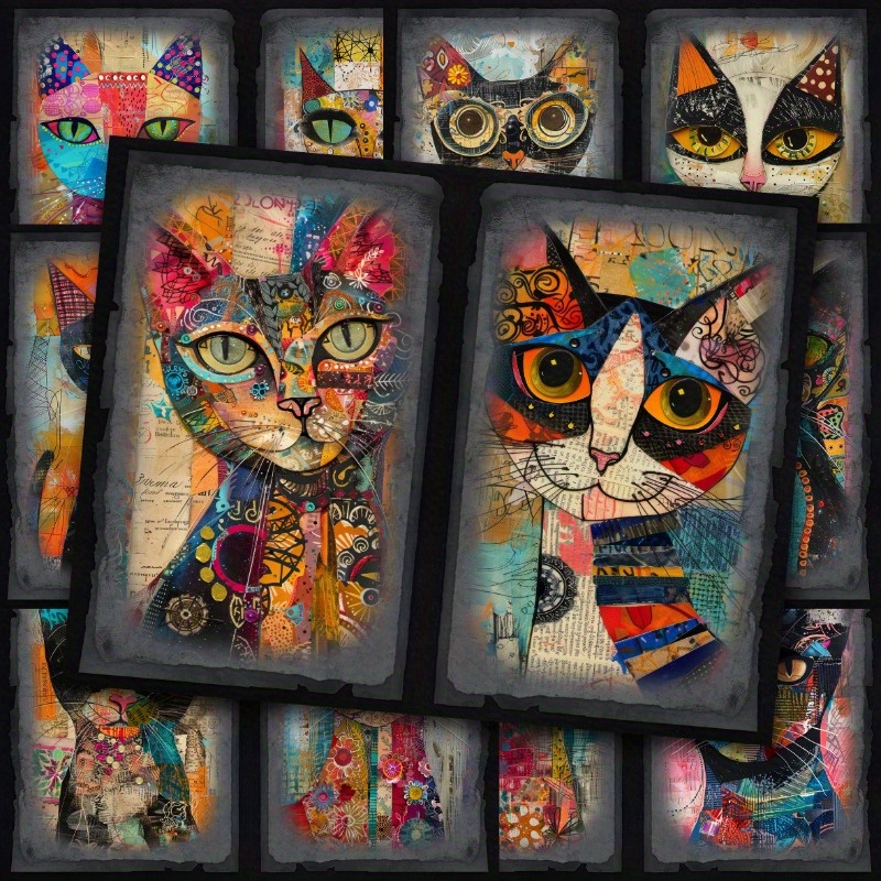 

9 Sheets Whimsical Cats Paper, Reusable Glossy Rectangle Junk Journal Pages For Art Garbage Calligraphy Collage Decoration Materials, Scrapbooking Supplies