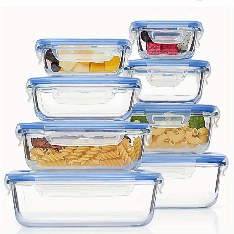 16pcs glass meal prep containers set, food service delivery boxes, portable lunch bento boxes with   lids, suitable for vegetables and fruits, lunch storage containers, kitchen restaurant/cafe back-to-school supplies, reusable,   closure, rectangular shape, hand wash only, multipurpose use, no electricity needed, back to school Product details 0