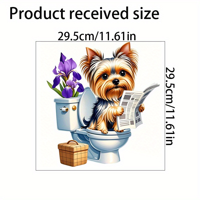 Image of 1pc Cute Yorkie On Toilet Sticker - Self-adhesive Bathroom Decor With Design, Ceramic & Plastic Surface, Home Aesthetic Accessory For , Toilet Seat Cover