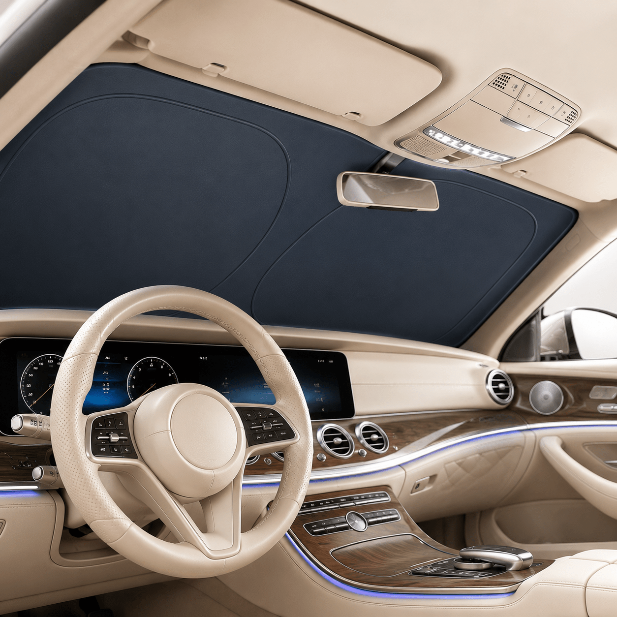 imagen del artículo parasol plegable para ventana delantera de coche con capa reflectante para     solar y las altas  s,   eficazmente contra los rayos uv dañinos, reduce la   interior y   el salpicadero de grietas y envejecimiento. un accesorio de protección solar para