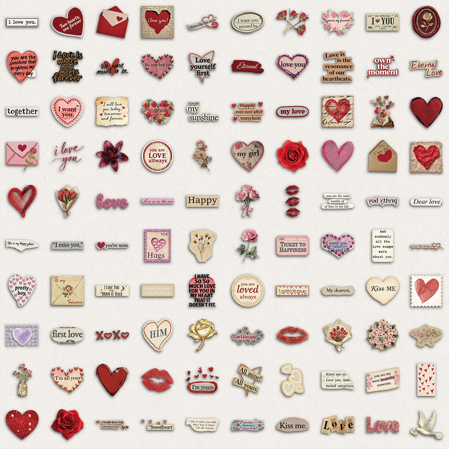 TEMU 100 Stück Vintage Valentinstag Romantik Ästhetik Tablet-Aufkleber-Pack, für Feiertagspartys, Geburtstage Heimdekoration, geeignet für Laptop,