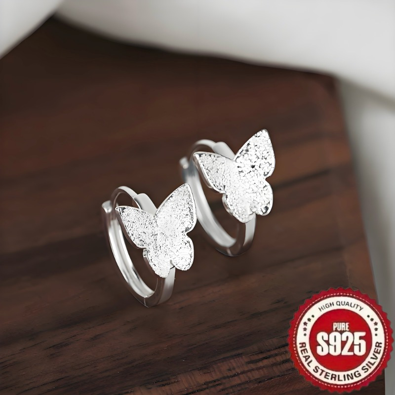 

1 Pair Of S925 Sterling Silvery Fashion, Retro, , Trendy, Luxury, Elegant, Sweet, , , Starry, Frosted Bow, High-end , Temperament, , Girly Heart, Simple Luxury, Couple, Mini, Cute, Casual